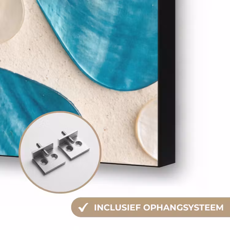 Patroon - Mozaïek - Schelpen - Abstract - Turquoise Textielframe zwart klein -USP_ophangsysteemNL