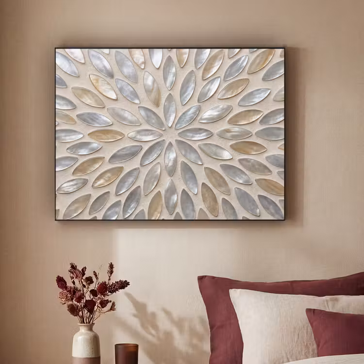 Patroon - Ovaal - Glanzend - Abstract - Beige Textielframe zwart klein -sfeer1