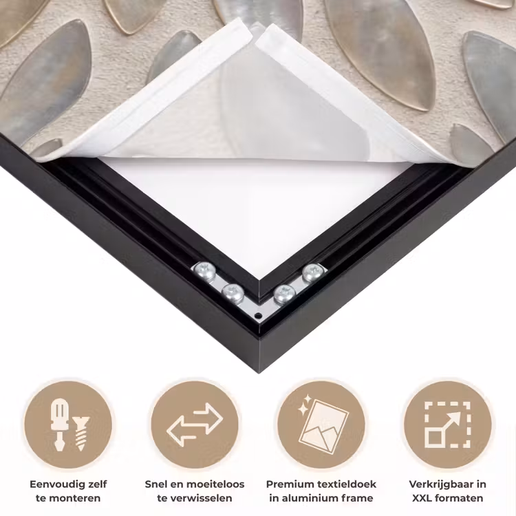 Patroon - Ovaal - Glanzend - Abstract - Beige Textielframe zwart klein -USP_closeupNL