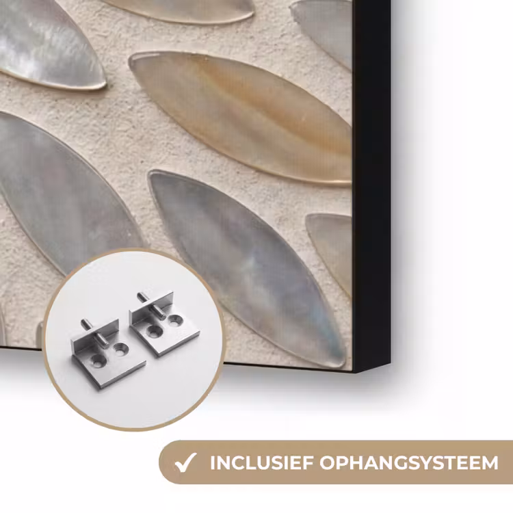 Patroon - Ovaal - Glanzend - Abstract - Beige Textielframe zwart klein -USP_ophangsysteemNL
