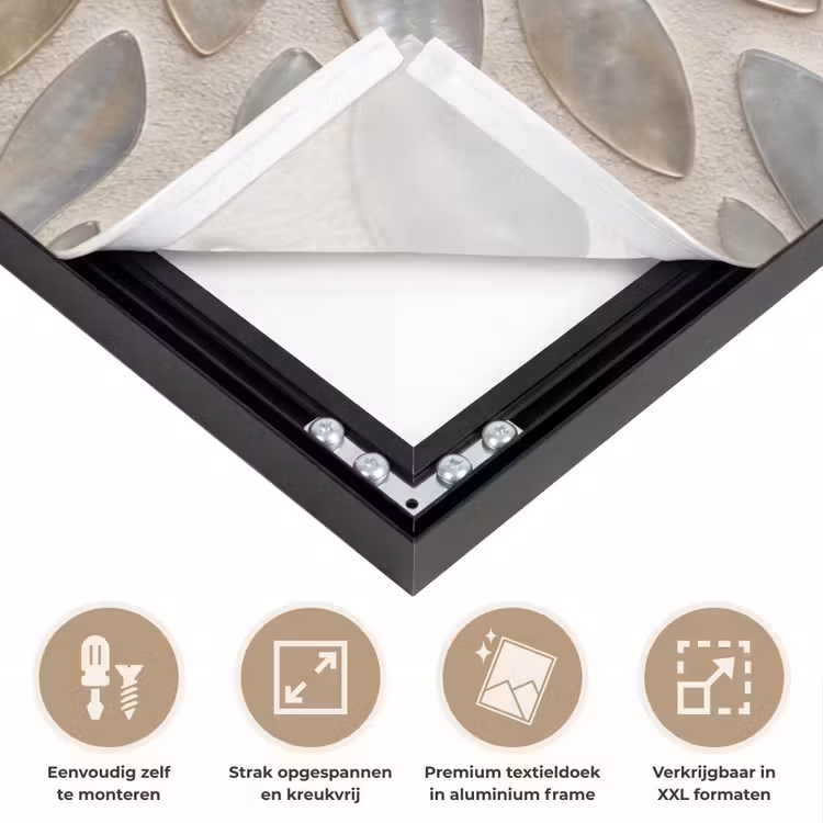 Patroon - Ovaal - Glanzend - Abstract - Beige Textielframe zwart klein -USP_feed_closeupNL