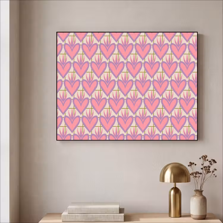 Patroon - Roze - Hartjes Textielframe zwart klein 947 -sfeer2
