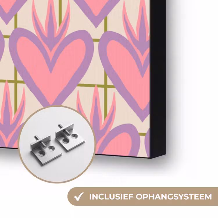 Patroon - Roze - Hartjes Textielframe zwart klein 947 -USP_ophangsysteemNL