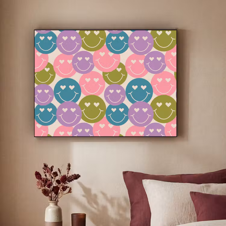 Patroon - Smiley - Kleurrijk - Hartjes Textielframe - compleet frame klein 947 -sfeer1