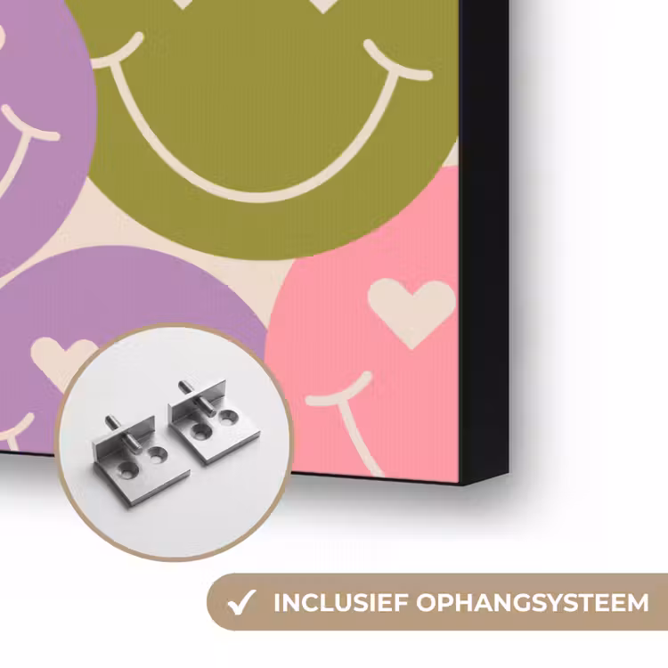 Patroon - Smiley - Kleurrijk - Hartjes Textielframe zwart klein 947 -USP_ophangsysteemNL