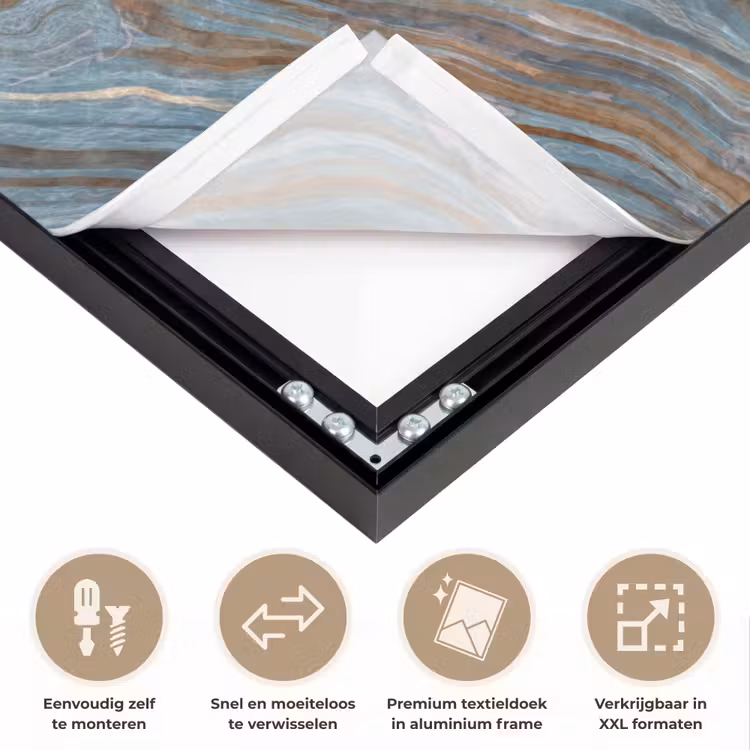 Patroon - Steen - Blauw Textielframe zwart klein 947 -USP_closeupNL