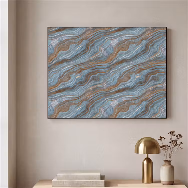 Patroon - Steen - Blauw Textielframe zwart klein 947 -sfeer2