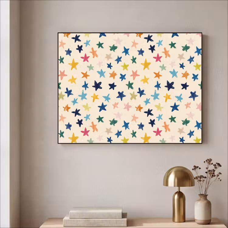 Patroon - Sterren - Kleurrijk Textielframe zwart klein 947 -sfeer2