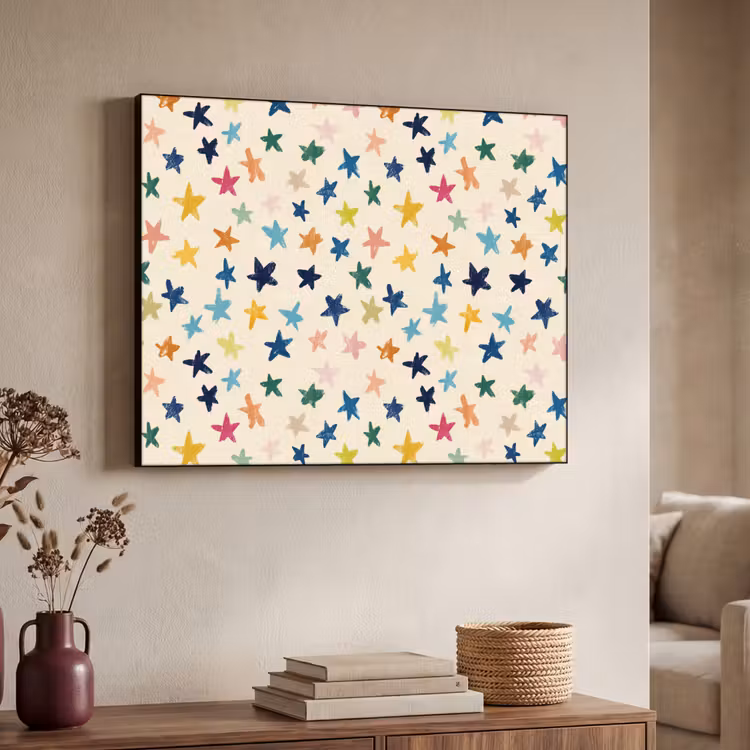 Patroon - Sterren - Kleurrijk Textielframe zwart klein 947 -sfeer3
