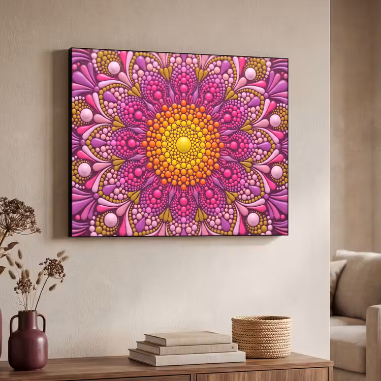 Patroon - Stippen - Abstract - Kleurrijk Textielframe zwart klein -sfeer3