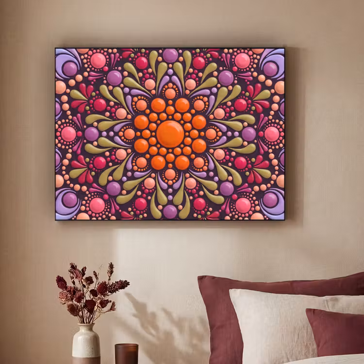 Patroon - Stippen - Abstract - Modern - Kleurrijk Textielframe zwart klein -sfeer1
