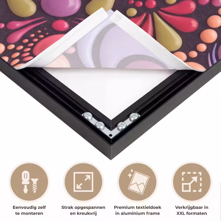 Patroon - Stippen - Abstract - Modern - Kleurrijk Textielframe zwart klein -USP_feed_closeupNL