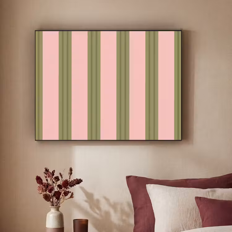 Patroon - Strepen - Abstract - Roze - Groen Textielframe zwart klein -sfeer1