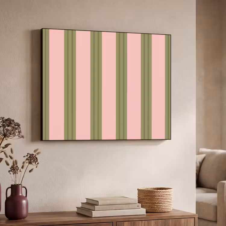 Patroon - Strepen - Abstract - Roze - Groen Textielframe zwart klein -sfeer3
