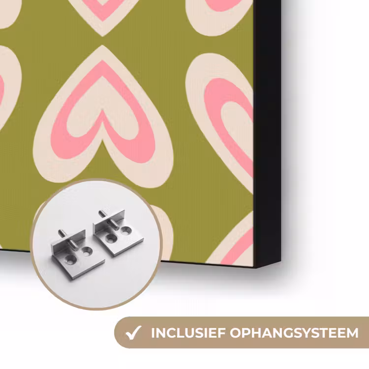 Patroon - Symmetrisch - Hartjes - Olijfgroen Textielframe zwart klein 947 -USP_ophangsysteemNL