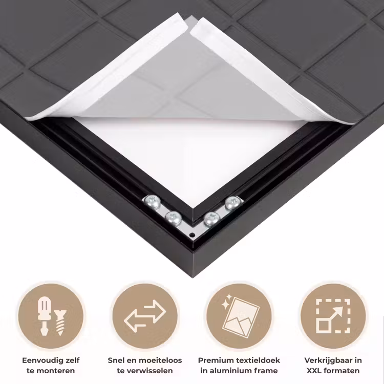 Patroon - Tegel - Antraciet Textielframe zwart klein 947 -USP_closeupNL