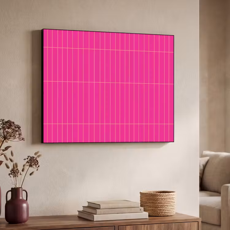 Patroon - Tegel - Magenta - Roze Textielframe zwart klein 947 -sfeer3