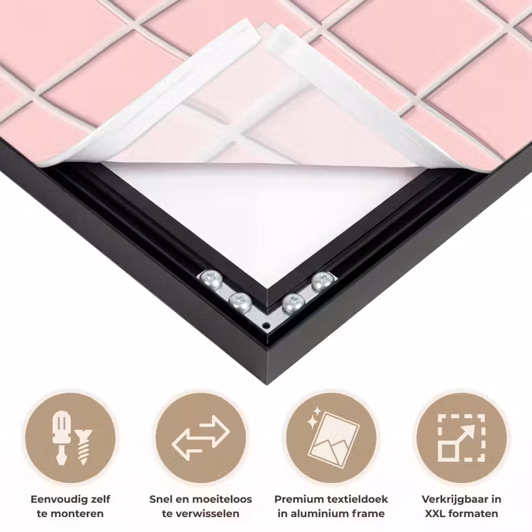 Patroon - Tegel - Pastelroze Textielframe zwart klein 947 -USP_closeupNL