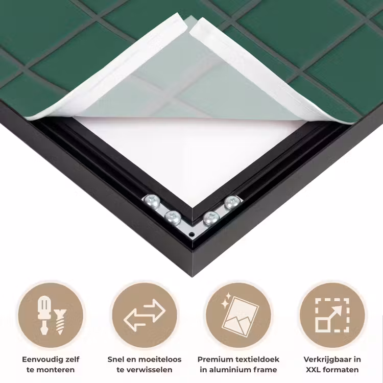 Patroon - Tegels - Dennen - Groen Textielframe zwart klein 947 -USP_closeupNL