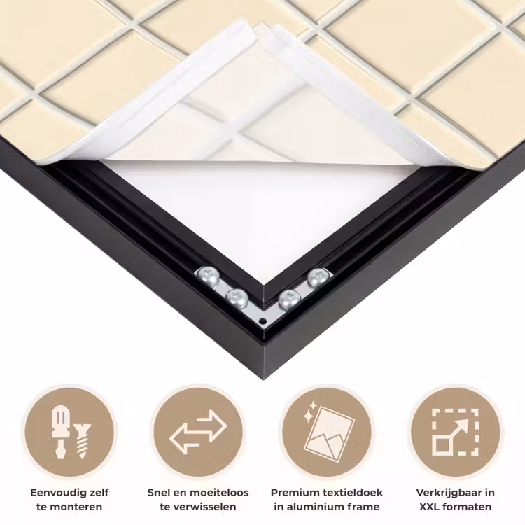 Patroon - Tegels - Gebroken - Wit Textielframe zwart klein 947 -USP_closeupNL