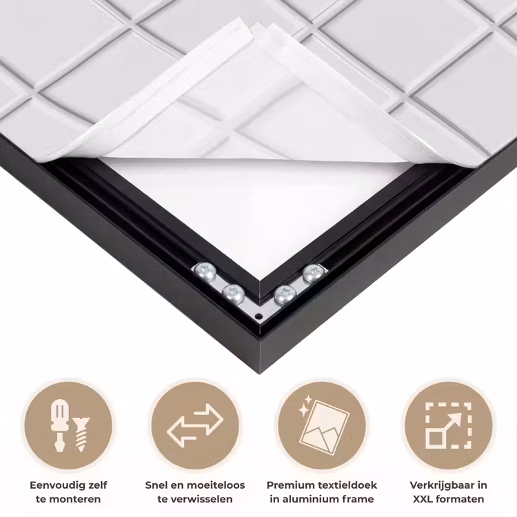 Patroon - Tegels - Grijs - Wit Textielframe zwart klein 947 -USP_closeupNL
