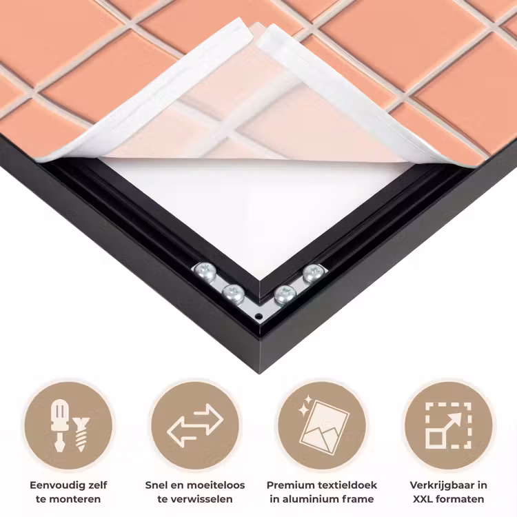 Patroon - Tegels - Perzik Textielframe zwart klein 947 -USP_closeupNL