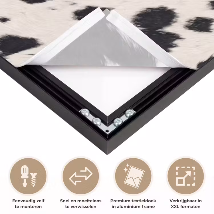 Patroon - Vacht - Zwart - Wit Textielframe zwart klein -USP_closeupNL