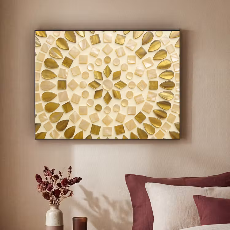 Patroon - Vormen - Mozaïek - Abstract - Goud Textielframe zwart klein -sfeer1