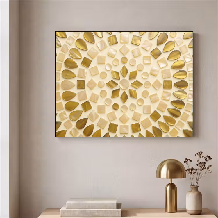 Patroon - Vormen - Mozaïek - Abstract - Goud Textielframe zwart klein -sfeer2