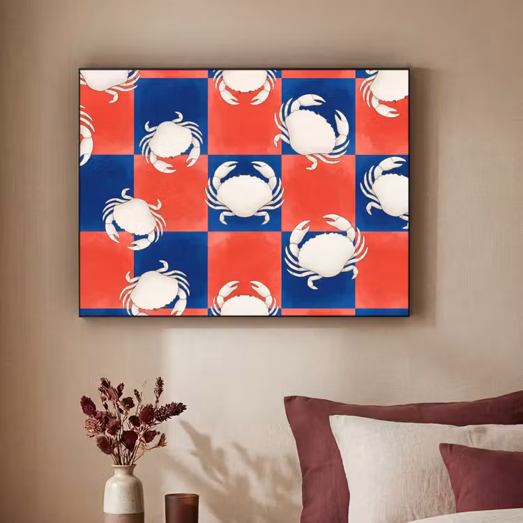 Patroon - Zeeleven - Rood - Blauw - Abstract Textielframe zwart klein -sfeer1