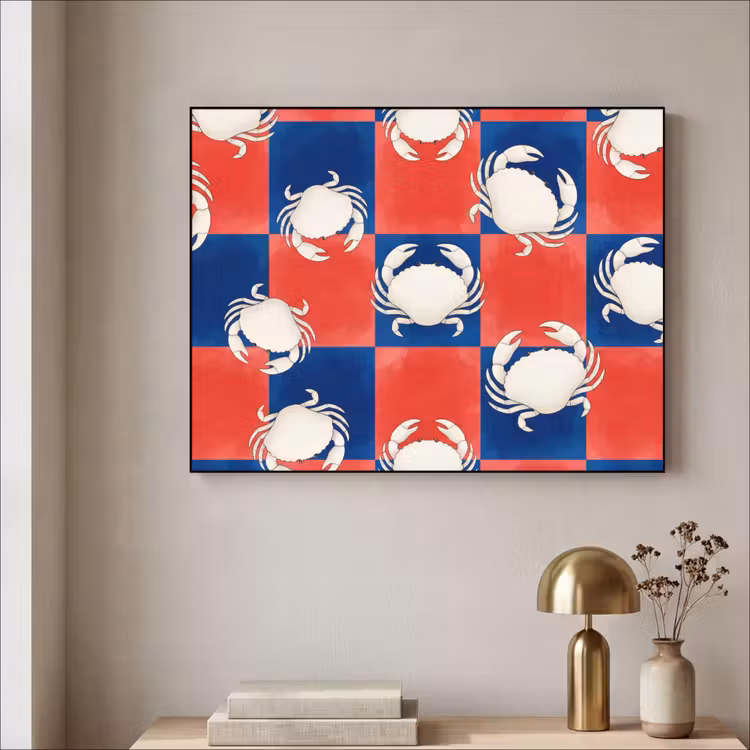 Patroon - Zeeleven - Rood - Blauw - Abstract Textielframe zwart klein -sfeer2