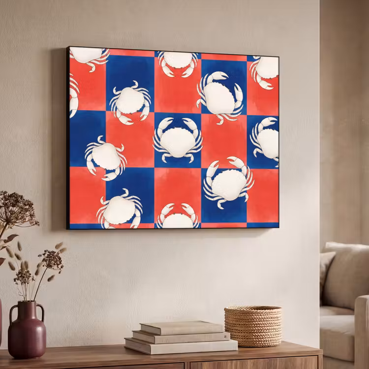 Patroon - Zeeleven - Rood - Blauw - Abstract Textielframe zwart klein -sfeer3
