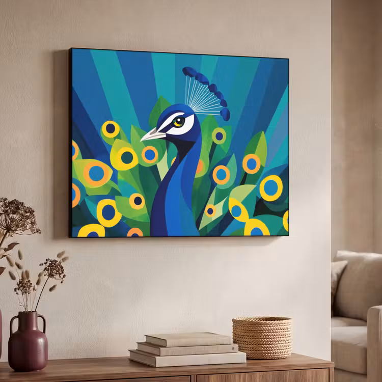 Pauw - Cirkels - Blauw Textielframe zwart klein -sfeer3