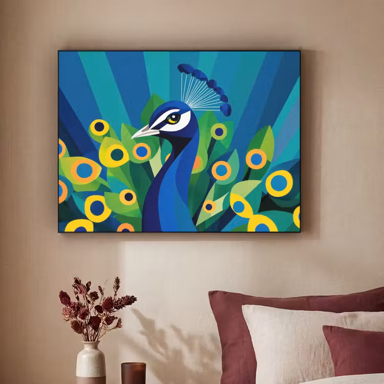 Pauw - Cirkels - Blauw Textielframe zwart klein -sfeer1