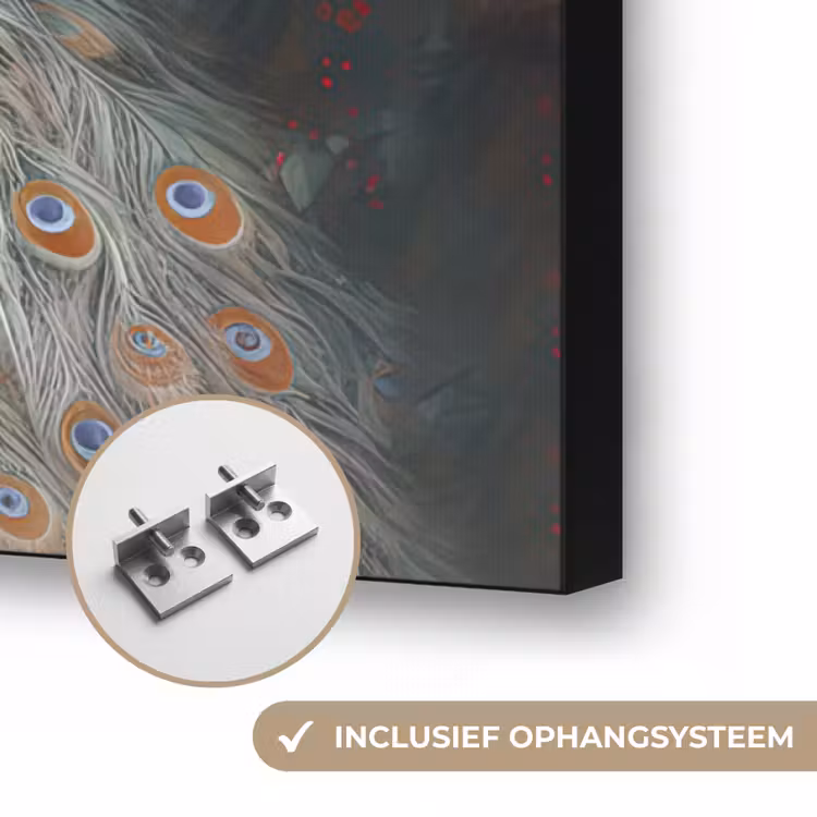Pauw - Pauwenveren - Vogel - Jungle - Bloemen Textielframe zwart klein -USP_ophangsysteemNL