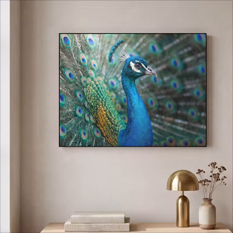 Pauw - Veren - Blauw Textielframe zwart klein -sfeer2