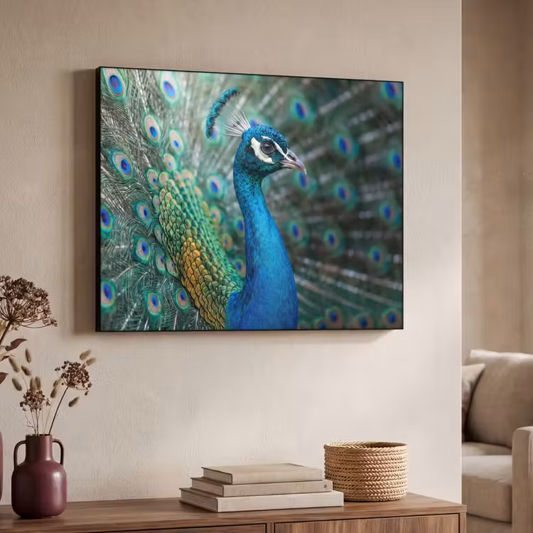 Pauw - Veren - Blauw Textielframe zwart klein -sfeer3