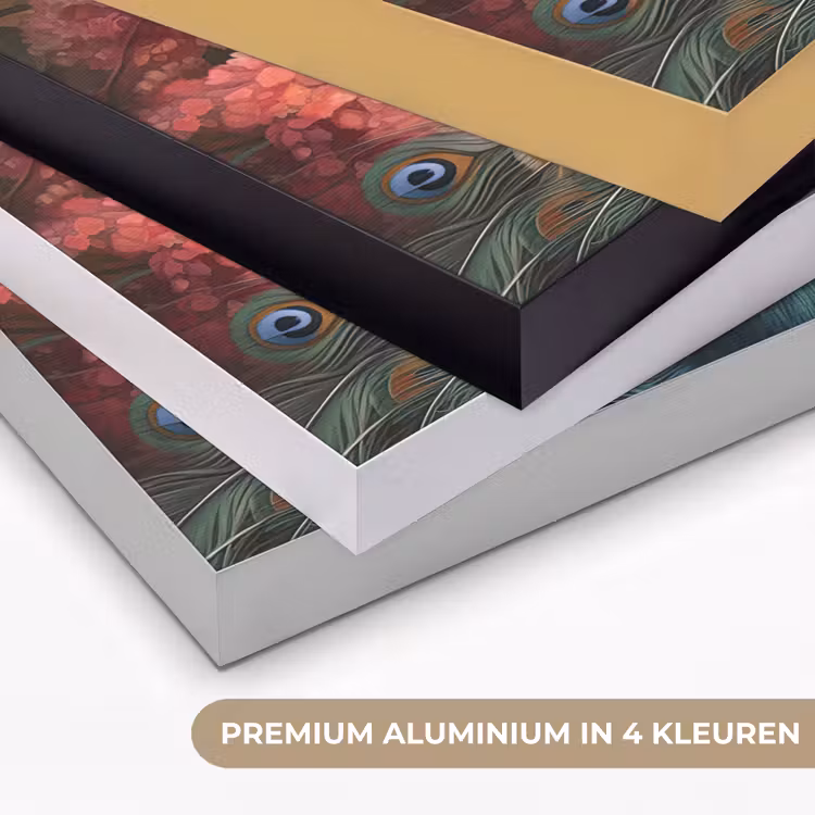 Pauw - Vogel - Bloemen - Planten - Pauwenveren Textielframe zwart klein -USP_kleurenNL