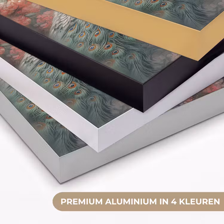 Pauwen - Pauwenveren - Vogels - Bloemen - Natuur Textielframe zwart klein -USP_kleurenNL