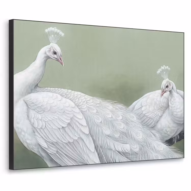 Pauwen - Wit - Natuur - Groen Textielframe zwart klein -3d