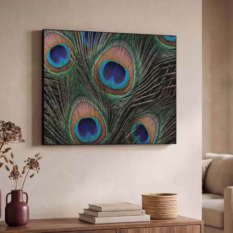 Pauwenveren - Klassiek - Groen Textielframe zwart klein -sfeer3