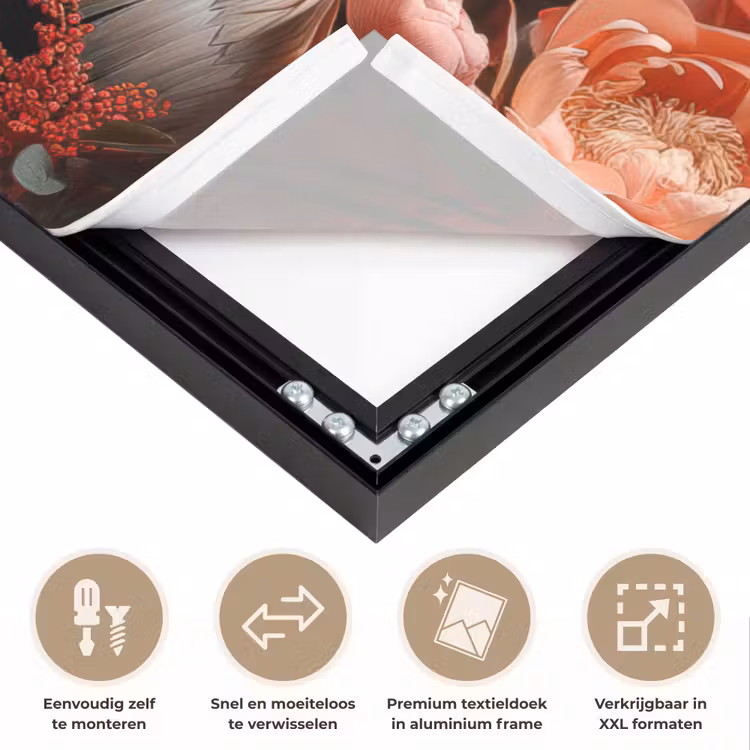 Pelikaan - Dier - Bloemen - Natuur - Botanisch - Roze Textielframe zwart klein -USP_closeupNL