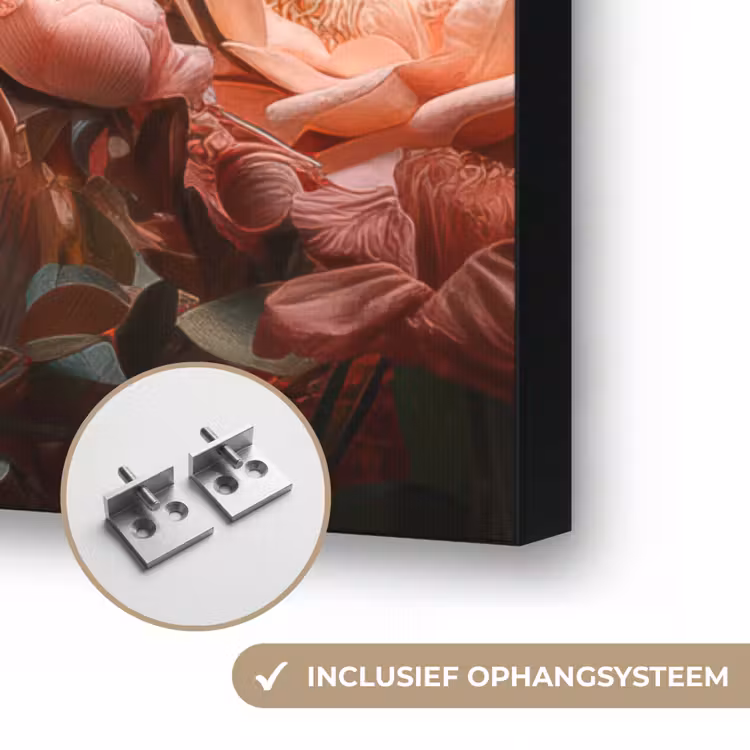 Pelikaan - Dier - Bloemen - Natuur - Botanisch - Roze Textielframe zwart klein -USP_ophangsysteemNL