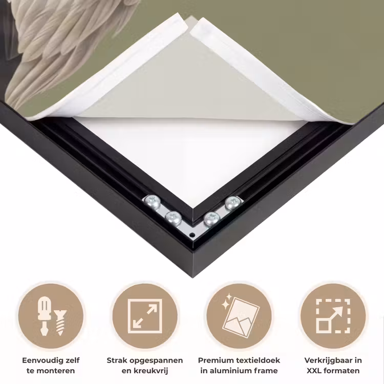 Pelikaan - Wit - Vogel - Klassiek - Natuur Textielframe zwart klein -USP_feed_closeupNL
