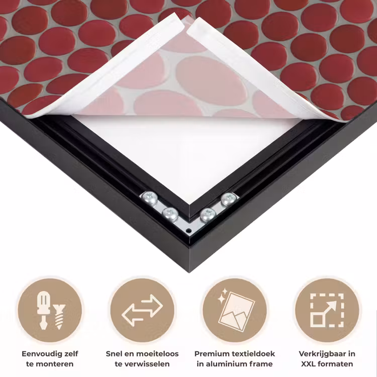 Penny - Mozaïek - Rond - Rood Textielframe zwart klein 947 -USP_closeupNL