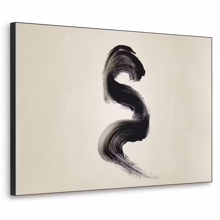 Penseelstreek - Zwart - Minimalistisch Textielframe zwart klein -3d