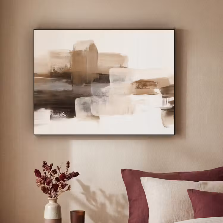 Penseelstreken - Abstract landschap - Rust Textielframe - compleet frame klein -sfeer1