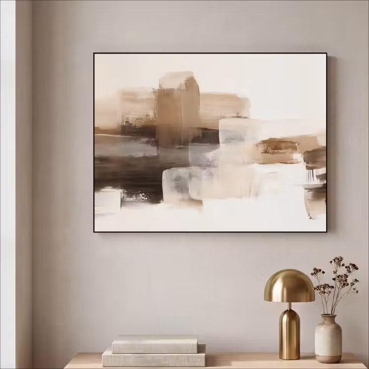 Penseelstreken - Abstract landschap - Rust Textielframe zwart klein -sfeer2