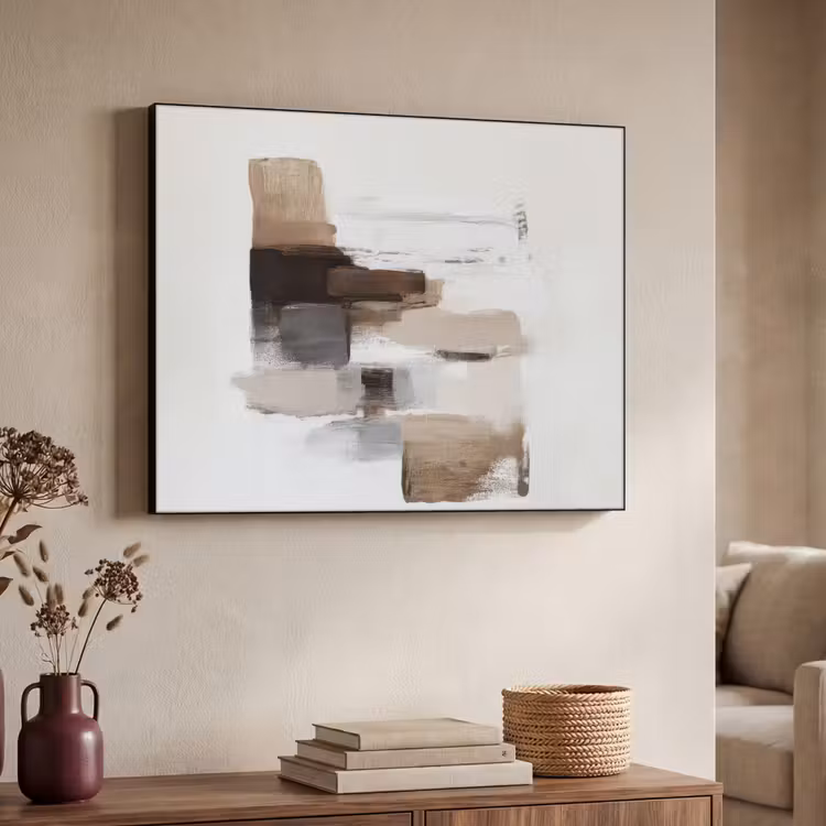 Penseelstreken - Balans - Beige - Bruin Textielframe - compleet frame klein -sfeer3