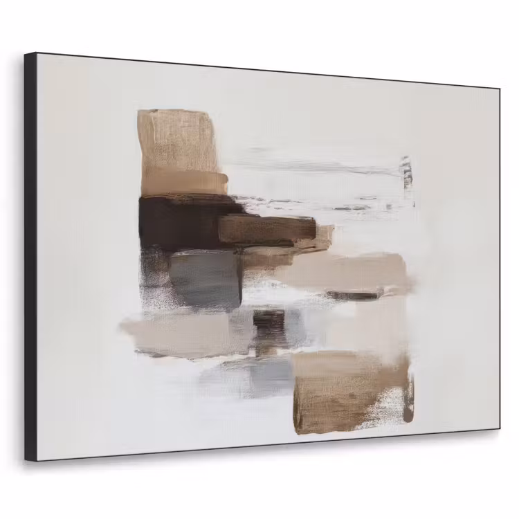 Penseelstreken - Balans - Beige - Bruin Textielframe zwart klein -3d